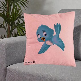 Perna Decorativa Pui de Pasare Albastru, 40x40 cm, Roz, Husa Detasabila, Perna Inclusa, BEKZ®
