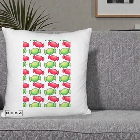 Perna Decorativa Bomboane Craciun Pattern, 40x40 cm, Alb Pufos, Husa Detasabila, Perna Inclusa, BEKZ®