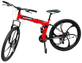 Bicicleta Caraiman, pliabila, roti 26 inch, cu dubla suspensie, frane pe disc, rosie, BC62
