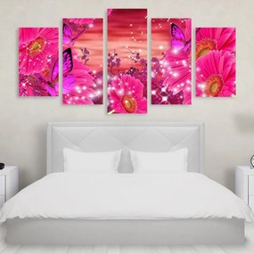 Tablou Multicanvas 5 Piese Butterfly Flowers 250x120 cm