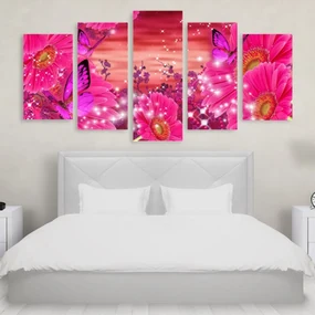 Tablou Multicanvas 5 Piese Butterfly Flowers 250x120 cm