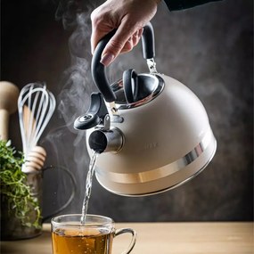 Ceainic cu fluier Kinghoff KH 1854, 1.8 l, Inductie, Maner termoizolant, Bej