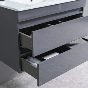 Mobilier de baie Cube, chiuvetă ceramică 80 cm, oglindă cu 2 sertare, 60x80 cm, gri antracit