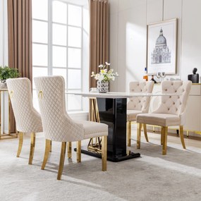 Set de 4 scaune de sufragerie tapițate în catifea, Bej | Aosom Romania