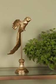 Statuetă decorativă din polirășină, auriu, pasăre pe suport, 49,5 x 24 x 18 cm, „Phénix”