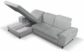 Colțar extensibil tapițat ALTA, cu spațiu de depozitare, formă L, orientare stânga, gri