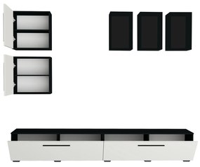 Living haaus Haga V8, Alb Lucios/Negru, MDF, L 240 cm