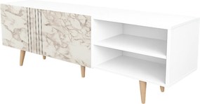 Comoda TV RONAS, alb cu efect de marmura, PAL melaminat, 160x35x39 cm