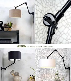 Aplica cu brat articulat Amsterdam S, abajur textil alb