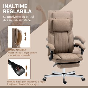 Vinsetto Scaun Rabatabil pentru Birou cu 6 Puncte și 5 Moduri de Masaj, Tetieră și Telecomandă, 65x61x105-113 cm, Maro | Aosom Romania
