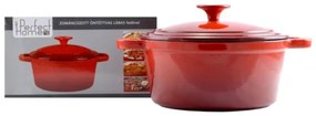 Oală din fontă emailată cu capac 26 cm, 5.2L – Perfect Home 10566, roșie, ideală pentru friptură și pâine, compatibilă cu toate tipurile de plite și