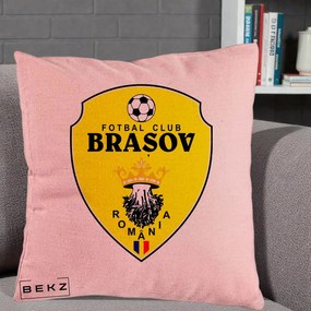 Perna Personalizata FC Brasov Fotbal Romania, 40x40 cm, Roz, Husa Detasabila, Perna Inclusa, BEKZ®