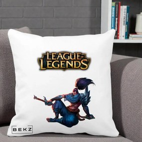 Perna Personalizata League of Legends Yasuo, 40x40 cm, Alba Mata, Husa Detasabila, Perna Inclusa, BEKZ®