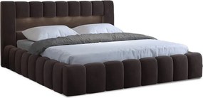 Pat matrimonial maro închis tapițat cu spațiu de depozitare cu somieră 140x200 cm Lamica – ELTAP