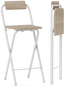 HOMCOM Lot de 2 tabureți de bar pliabili cu spătar și suport pentru picioare, cadru din oțel, 87 cm înălțime, efect lemn natural | Aosom Romania