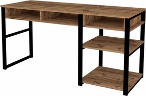 Birou EMRO, nuc inchis/negru, PAL melaminat/metal, 150x58x76 cm