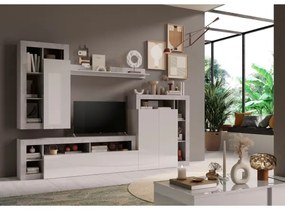 Comodă TV LENOR, alb/gri cu aspect beton