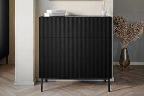 Comoda Nicole cu trei sertare cu picioare metalice 100 cm - negru mat / picioare negre