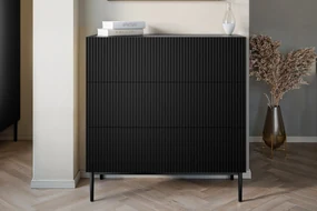 Comoda Nicole cu trei sertare cu picioare metalice 100 cm - negru mat / picioare negre