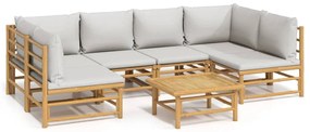 3155102 vidaXL Set mobilier de grădină cu perne gri deschis, 7 piese, bambus