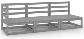 vidaXL Set mobilier de grădină, 3 piese, gri, lemn masiv de pin