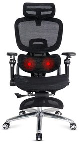 Scaun ergonomic de birou negru rezistent 150 kg din mesh cu suport lombar cu masaj și încălzire SYYT 9521