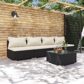 3101407 vidaXL Set mobilier de grădină cu perne, 5 piese, negru, poliratan