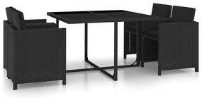 vidaXL Set mobilier de exterior cu perne, 5 piese, negru, poliratan