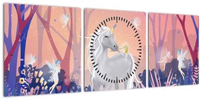 Tablou - Unicorn în pădurea fermecată (cu ceas) (90x30 cm)
