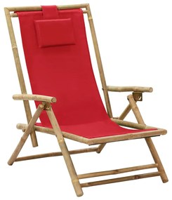 Scaun rabatabil de relaxare, roșu, bambus &amp; țesătură