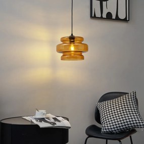 Lampă suspendată retro neagră cu sticlă portocalie - Denise