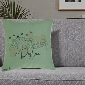 Perna Personalizata Dog Love Linie Minimalista, 40x40 cm, Verde, Husa Detasabila, Perna Inclusa, BEKZ®