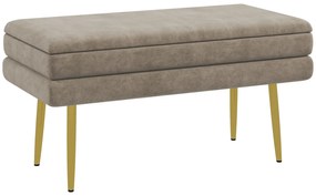 HOMCOM Bancă bancută cu spațiu de depozitare 2 în 1, șezut cu aspect de catifea și picioare din oțel - 79,5L x 37,5P x 43Î cm bej și aurit | Aosom Romania