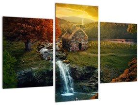 Tablou cu căbănuță în peisaj de poveste (90x60 cm)
