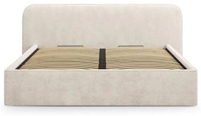 Pat matrimonial bej tapițat cu spațiu de depozitare cu somieră 180x200 cm Elizabeth – Micadoni