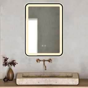 Oglindă Baie LED și Dezaburire Elit's Premium cu Senzor Touch, Lumina Rece, Caldă și Neutră, 50x70cm, cu rama Negru Antichizat