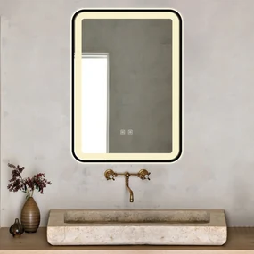 Oglindă Baie LED și Dezaburire Elit's Premium cu Senzor Touch, Lumina Rece, Caldă și Neutră, 50x70cm, cu rama Negru Antichizat