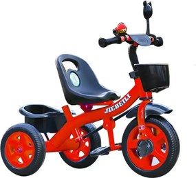 Tricicleta cu pedale pentru copii 2-5 ani, NBW, cos frontal negru si cos spate, Rosu
