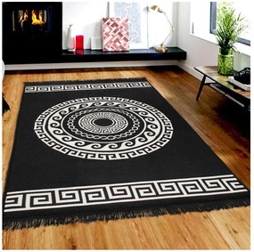 Covor reversibil Cihan Bilisim Tekstil Mandala, 120 x 180 cm, bej-negru