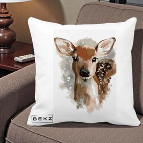 Perna Decorativa Caprioara Pui Acuarela, 40x40 cm, Alba Mata, Husa Detasabila, Perna Inclusa, BEKZ®