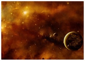 Tablou pe sticlă - Planete cu nebuloasă (70x50 cm)