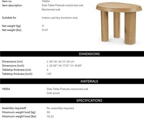 Masuta auxiliara din lemn design LUX Prelude, Reclaimed oak