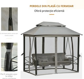 Outsunny Balansoar 3 Posti si Sezlong cu Copertina tip Foisor cu Plasa Impotriva Tantarilor si Perne, Gri Inchis 256x172x248cm