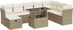 vidaXL Set canapele de grădină, 9 piese, cu perne, bej, poliratan