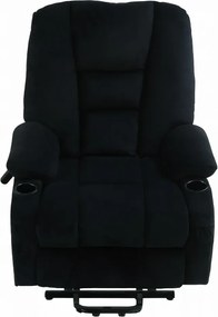 RESIGILAT- Fotoliu Electric Power Lift&Recliner, ridicare și rabatare, masaj și incalzire, porturi USB, suporturi pentru pahare, buzunare laterale, telecomenzi, textil, Negru
