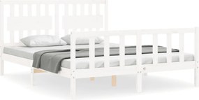 vidaXL Cadru de pat cu tăblie, alb, king size, lemn masiv