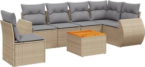 vidaXL Set canapele de grădină, 7 piese, cu perne, bej, poliratan