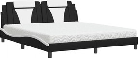 vidaXL Pat, Viana, cu saltea, alb și negru, 180x200 cm, piele ecologică