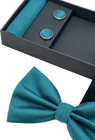 Papion verde-albastrui, OXFORD, Set cu butoni si batista