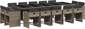 vidaXL Set mobilier de grădină cu perne, 15 piese, gri, poliratan